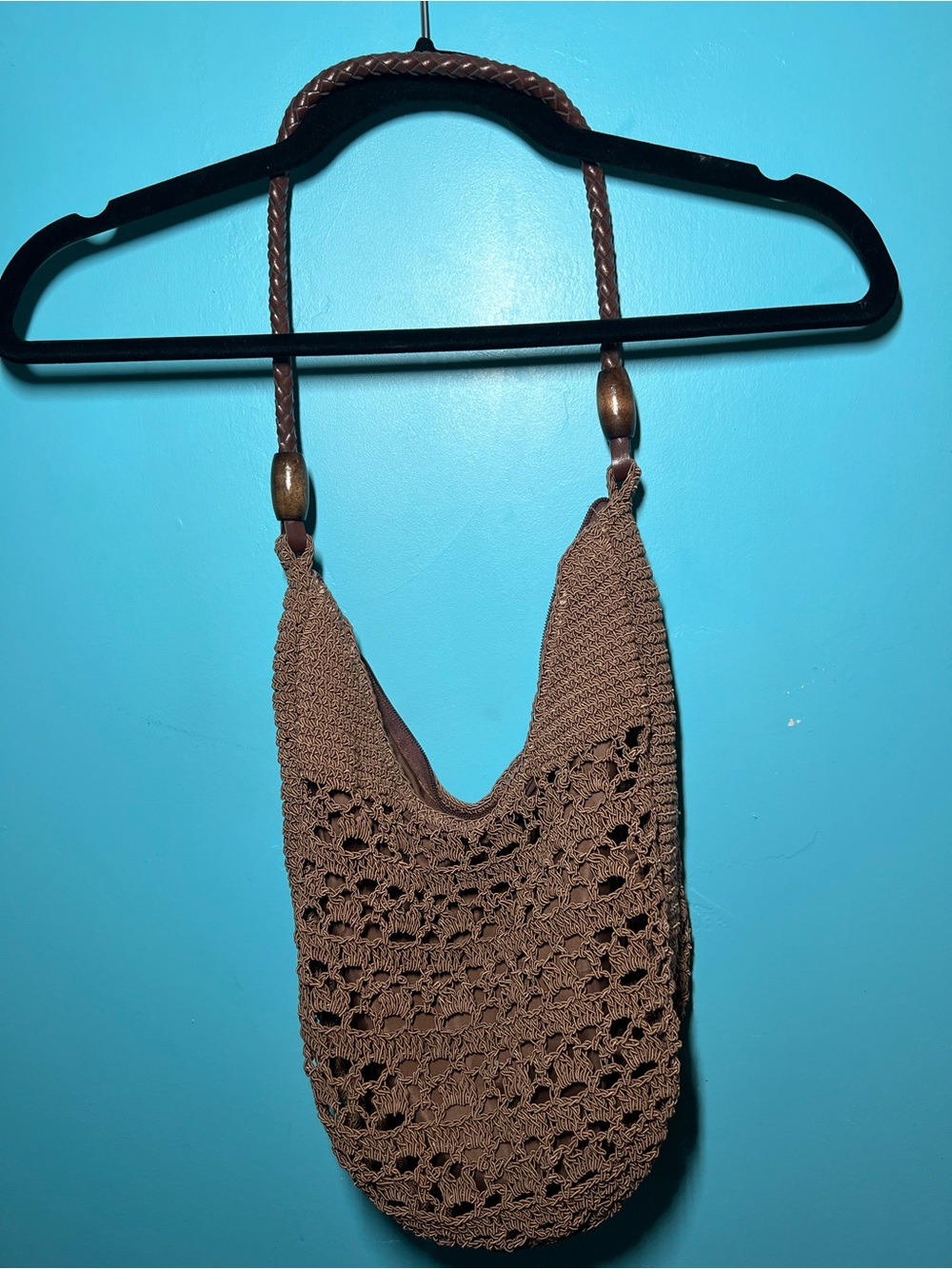 Brown, Black and Tan Crochet Shoulder Bag - Unbranded
